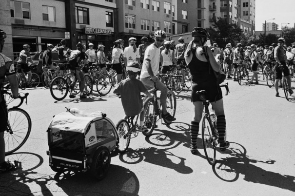 A family of cyclists prepare for a huge group ride