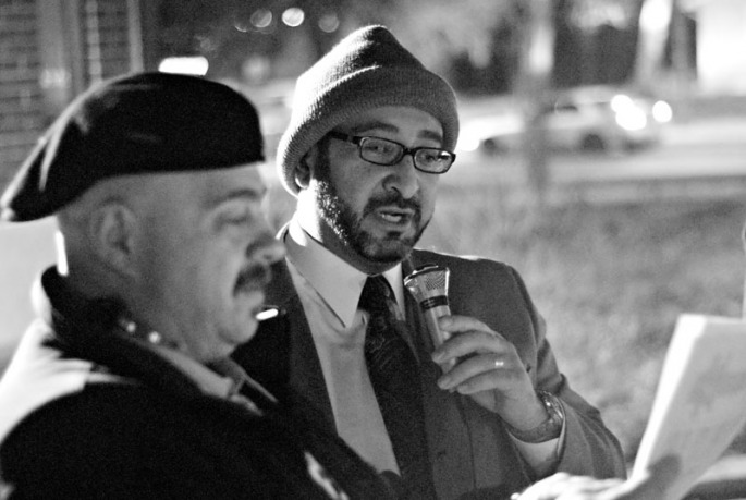 Principal Pat Sanchez welcomes the crowd