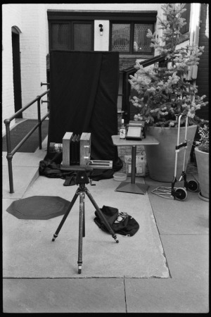 Large format camera and portable darkroom