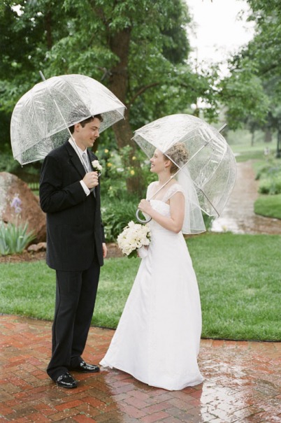 The bride and groom take a moment to look at each other