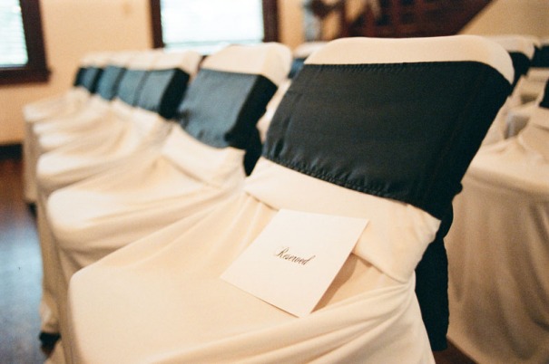 Detail image of the chairs set up for a wedding ceremony