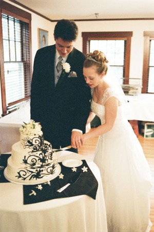 The Bride and Groom cut their wedding cake