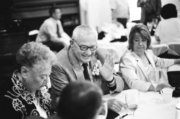 Wedding guests having an animated conversation