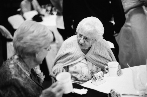 Wedding guests having a conversation